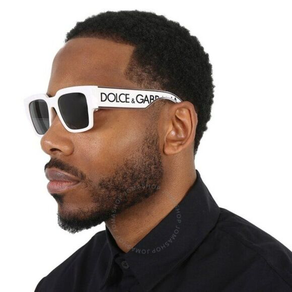 NEW D&G DG6184 331287 White Dark Grey Square Unisex Sunglasses